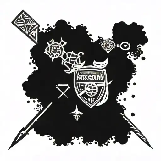Arsenal logo intertwined with Ethiopian and Thai cultural symbols tattoo design idea