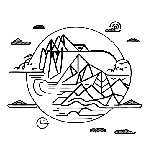 Triangle, ocean, mountains, stream, water cycle tattoo design idea