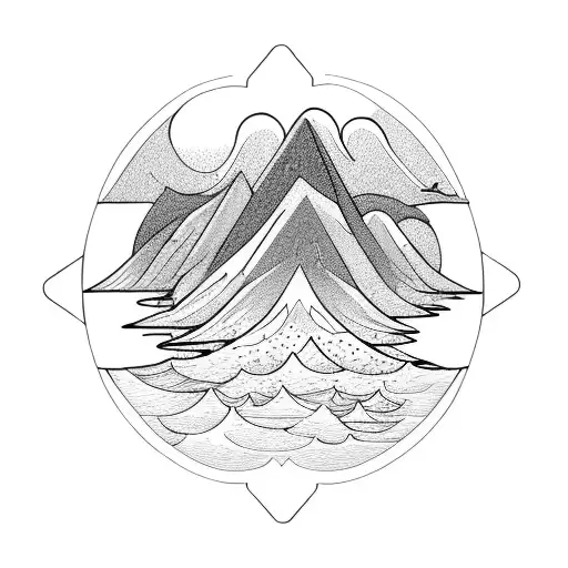ocean, mountains, stream, water cycle tattoo design idea
