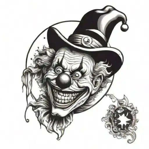 clown with gun and moon PCC tattoo design idea