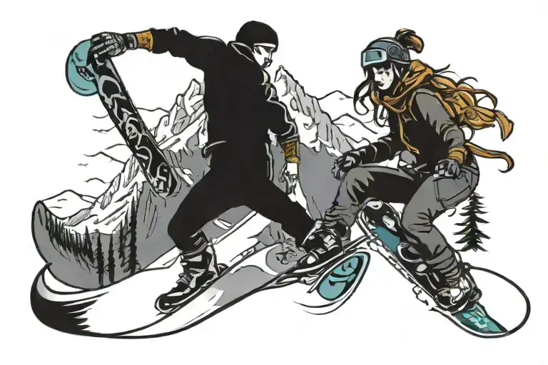 woman snowboard mountain  tattoo design idea