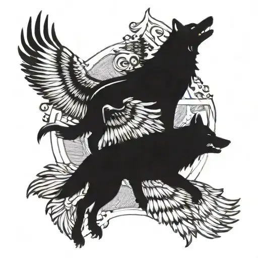 2 wolves with eagle soaring above tattoo design idea