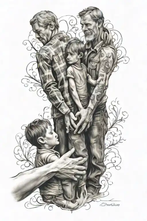 mom dad and son holding hands tattoo design idea