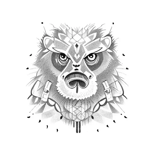 duck, raccoon, lion, monkey and a beetle in a tottem  tattoo design idea