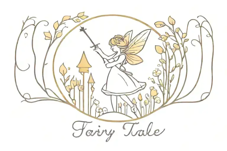 Fairy tale free hand minimalist cute color tattoo design idea