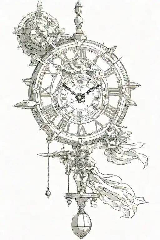 Chrono trigger clock with pendulum swinging tattoo design idea
