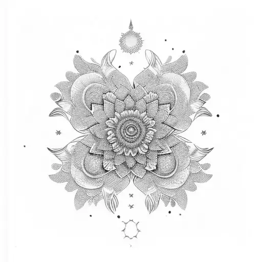 chrysanthemum with a row of stars tattoo design idea