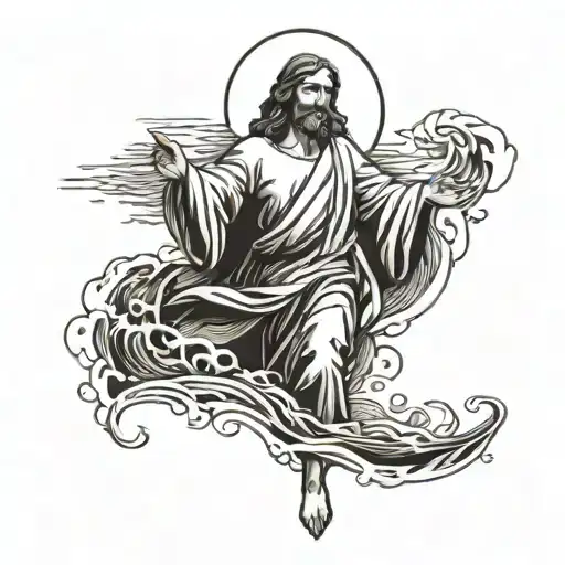 Jesus walking on water tattoo design idea