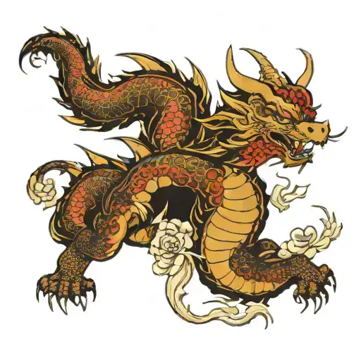a dragon that is red and wraps around my whole leg with flowers around it and the rest of my leg is a blackout  tattoo design idea