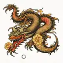 a dragon that is red and wraps around my whole leg with flowers around it and the rest of my leg is a blackout  tattoo design idea