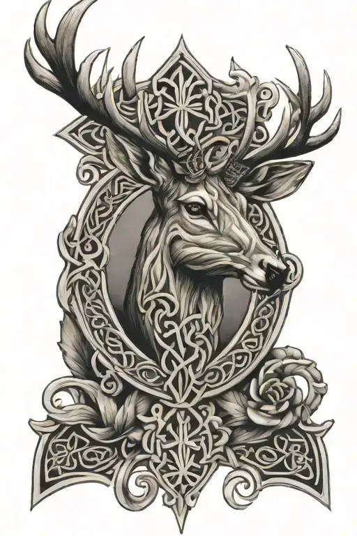 celtic cross and deer tattoo design idea