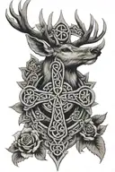 celtic cross and deer tattoo design idea