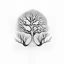 tribal tattoo, tree, few branches, symmetric, --no leaves, minimalistic, low Detail, simple tattoo design idea