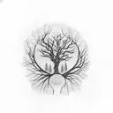 tribal tattoo, tree, few branches, symmetric, --no leaves, minimalistic, low Detail, simple tattoo design idea