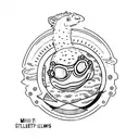 Tartoise wearing racing goggles and a text saying "Slowing down is faster"  tattoo design idea