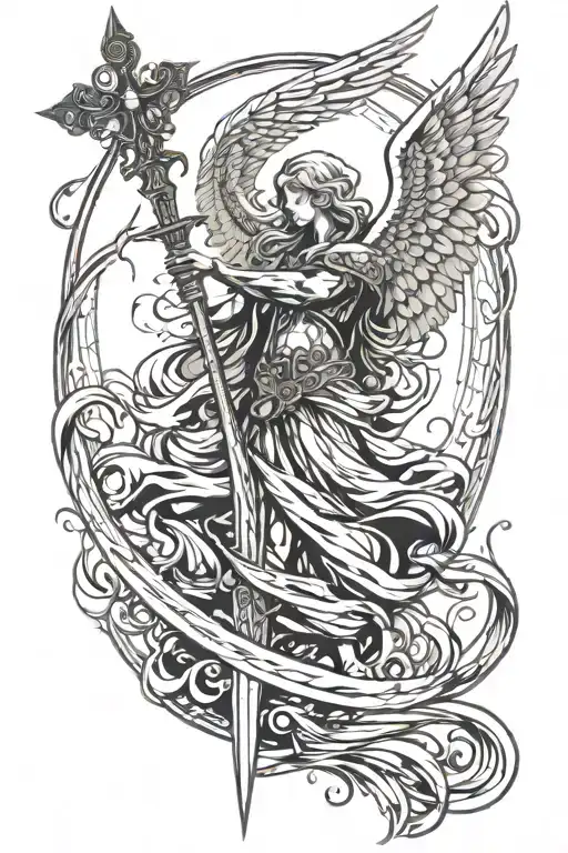 guardian angel with sword tattoo design idea