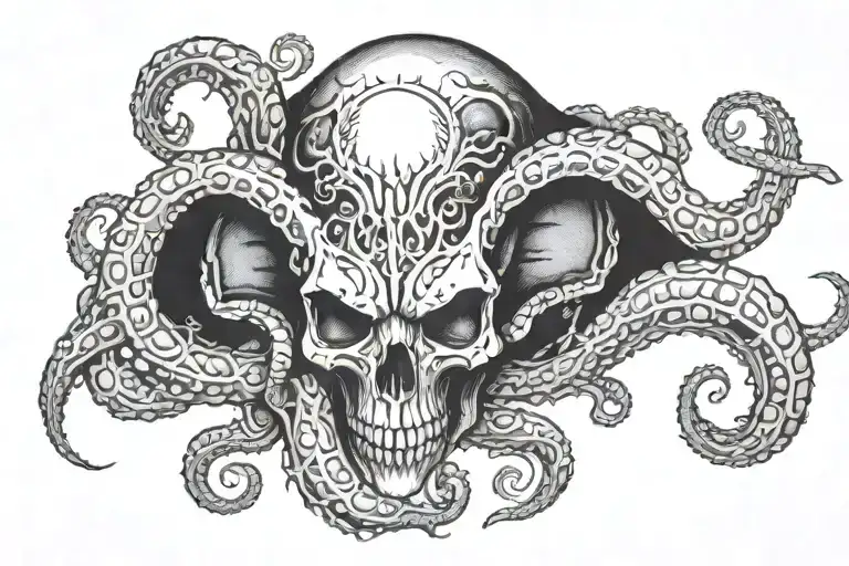 cthulu skull on top tattoo design idea