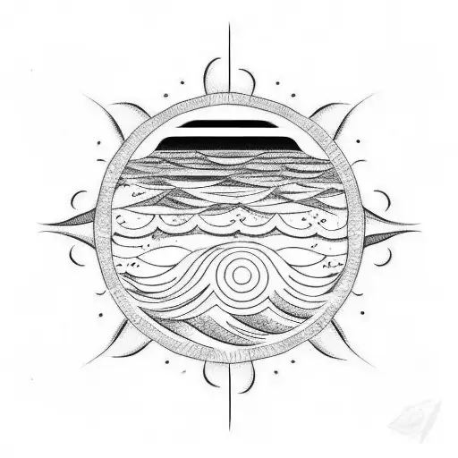 small ocean wave with subtle depiction of sun ray tattoo design idea
