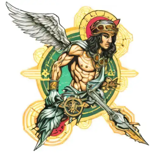 80s techno aviation Catholic St Sebastian tattoo design idea