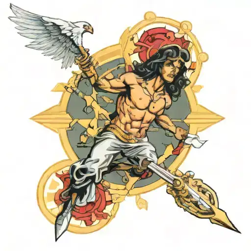 80s techno aviation Catholic St Sebastian tattoo design idea