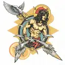 80s techno aviation Catholic St Sebastian tattoo design idea