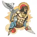80s techno aviation Catholic St Sebastian tattoo design idea