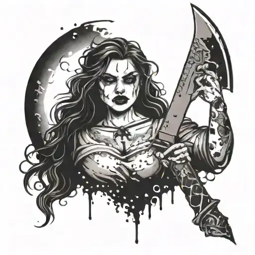 plus size girl Halloween horror blood knife tattoo design idea