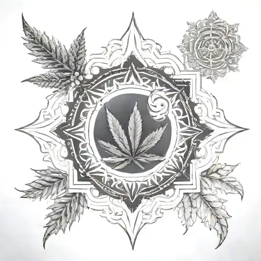 cannabis mandala Gothic American gangster  tattoo design idea