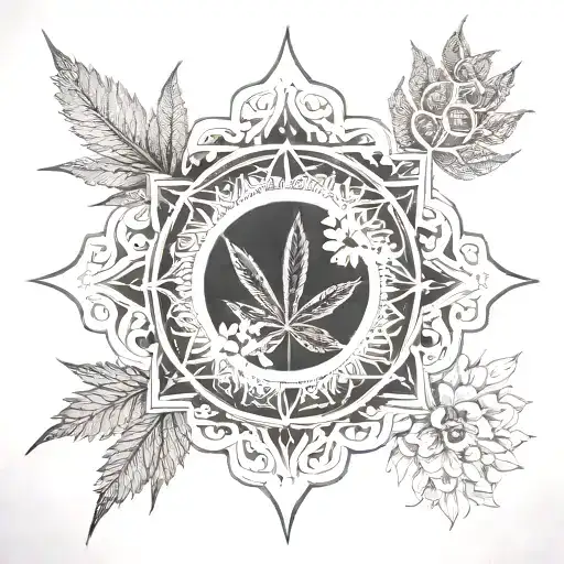 cannabis mandala Gothic American gangster  tattoo design idea