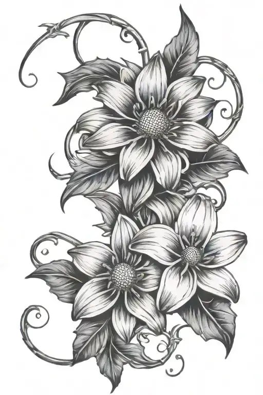 daisy lily holly intertwined flowers tattoo design idea