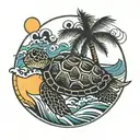 palm tree sun waves turtle tattoo design idea