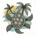 palm tree sun waves turtle tattoo design idea