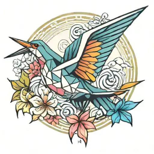 Tsuru color origami crane tattoo design idea