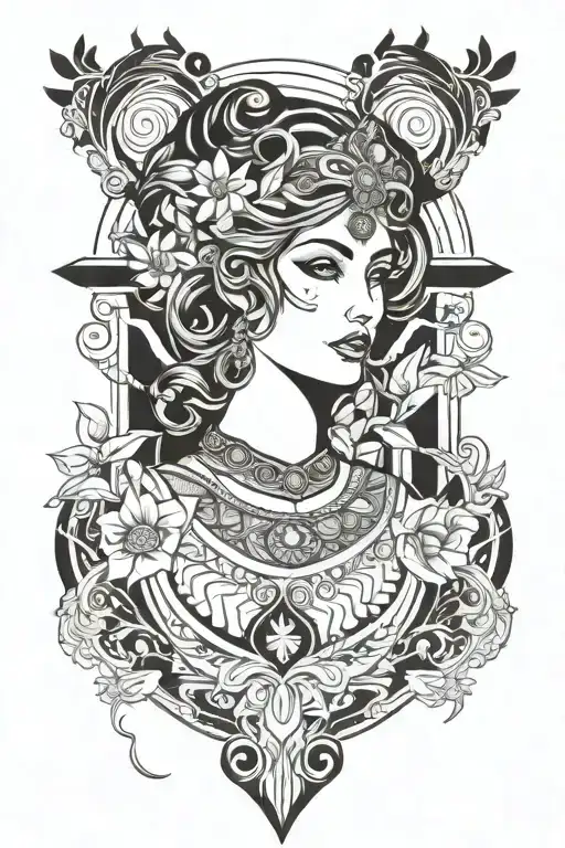 goddess hera straight on  tattoo design idea