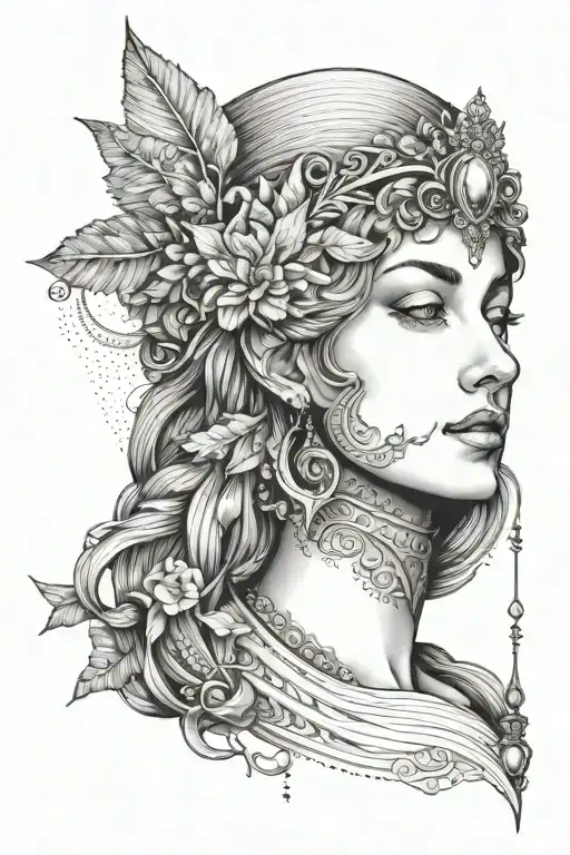 goddess minerva beautiful face straight on  tattoo design idea