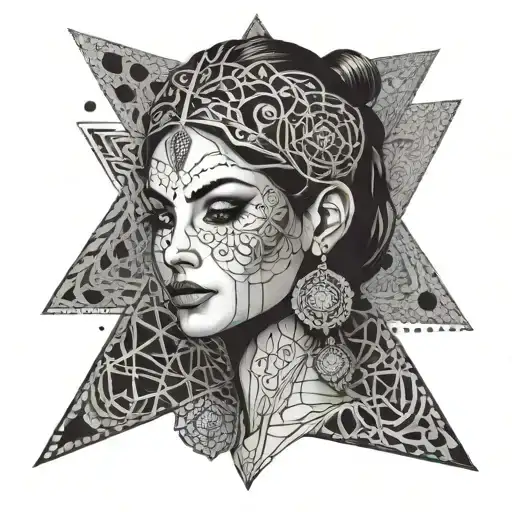 A geometric design inspired by the strength and beauty of Hera, using dotwork techniques to create intricate patterns tattoo design idea
