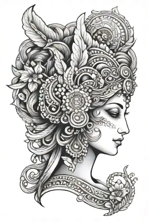 goddess hera beautiful  face straight on  tattoo design idea