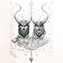 Thor and Odin side by side at the top of the arm transition into an forest with the 2 ravens and an lighting striking tattoo design idea