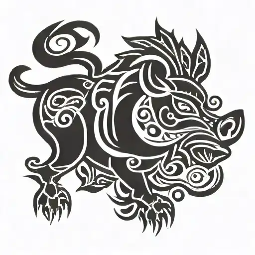 Maori tattoo, a boar as Manaia with large tusks (powerful and strong, as a sign of determination) tattoo design idea