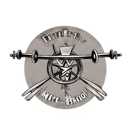 A tattoo of the philosopher's stone from Full Metal Alchemist combined with a barbell, symbolizing the pursuit of self-improvement through alchemy and exercise. tattoo design idea