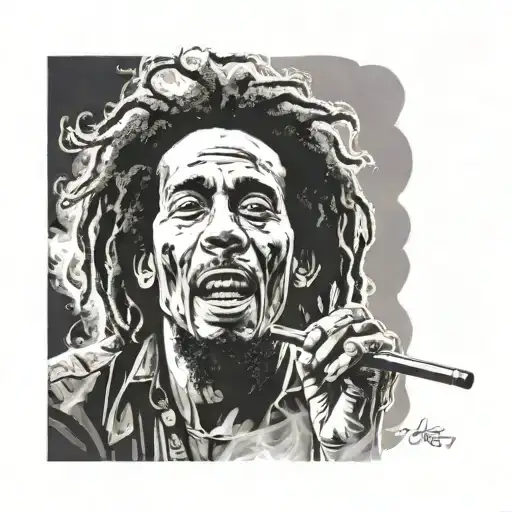 bob Marley blowing smoke down  tattoo design idea