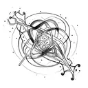 A tattoo design, watercolor style, abstract, of a neuron in combination with an infinity sign that is symbolic of autism tattoo design idea