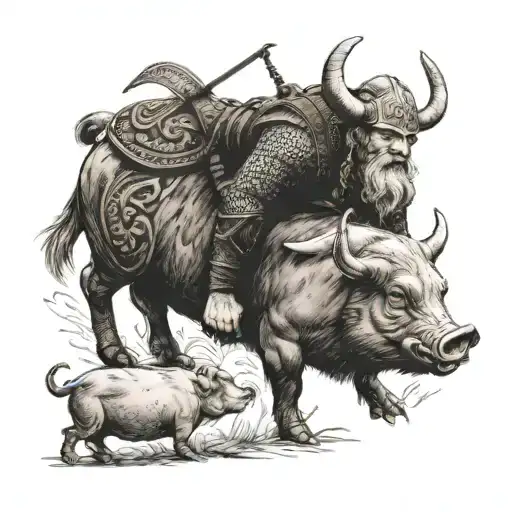 viking on a pig wearing tattoo design idea