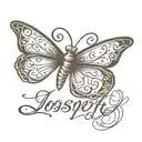 the name Joseph in cursive with a butterfly  tattoo design idea