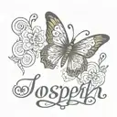 the name Joseph in cursive with a butterfly  tattoo design idea