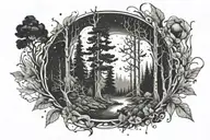 black and white forest in space tattoo design idea