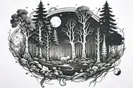 black and white forest in space tattoo design idea