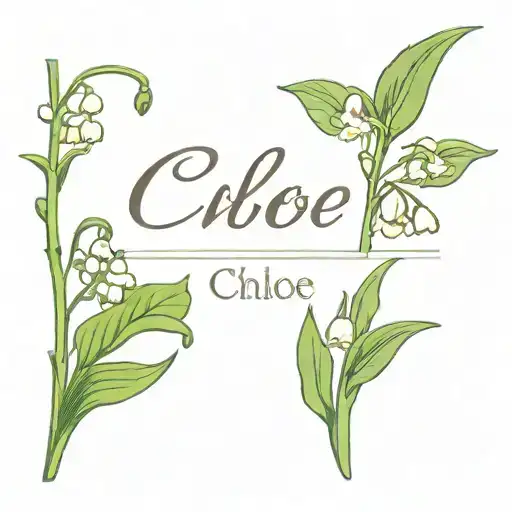 small name tattoo Chloe, with lily of the valley flower as the l in chloe tattoo design idea