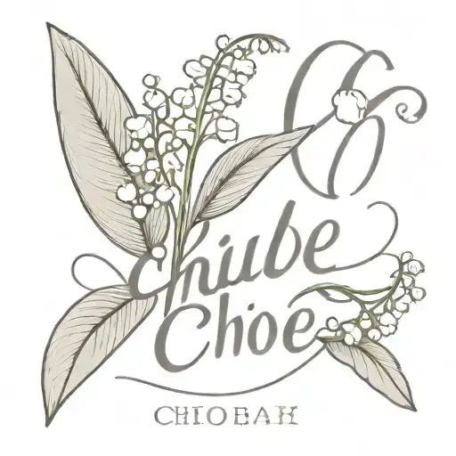 small name tattoo Chloe, with lily of the valley flower in the name tattoo design idea