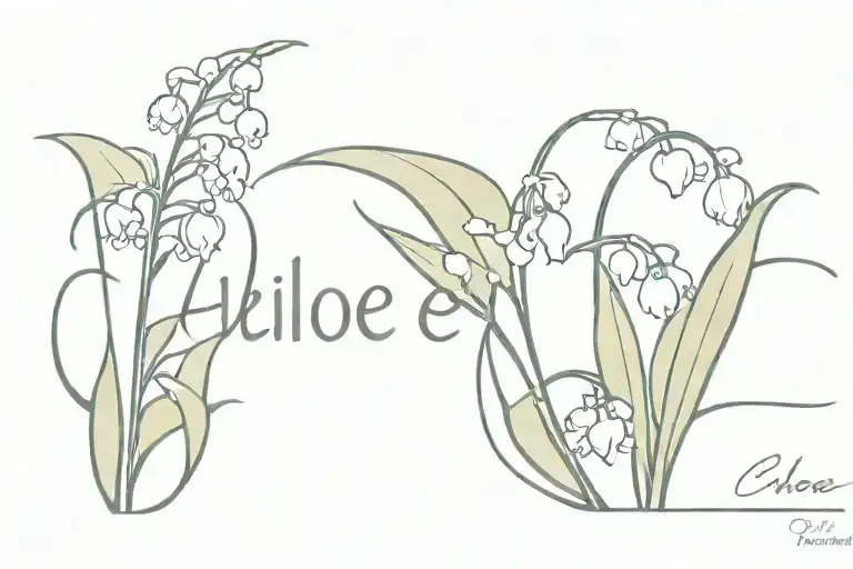 name tattoo Chloe, with lily of the valley flower tattoo design idea